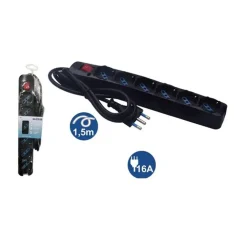 MULTIPRESA 6 USCITE UNIVERSALI SCHUKO BIPASSO SPINA 16A CAVO 1.5 MT NERO 80098N