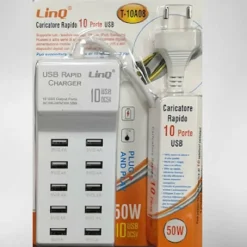 MULTIPRESA CARICATORE RAPIDO 50 WATT A 10 PORTE USB DC5V T-10A08 PER SMARTPHONE