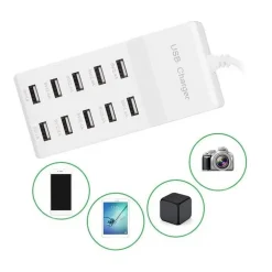 MULTIPRESA CARICATORE RAPIDO 50 WATT A 10 PORTE USB DC5V T-10A08 PER SMARTPHONE