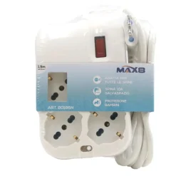 MULTIPRESA CIABATTA QUADRATA 4 USCITE UNIVERSALI SPINA 10A CAVO 1.5MT BIANCO 80186N