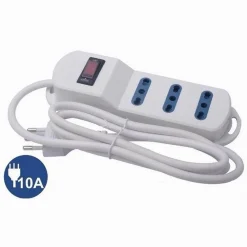 MULTIPRESA CON 3 USCITE UNIVERSALI BIPASSO SPINA 10A CAVO 1.5 MT BIANCO 80091N