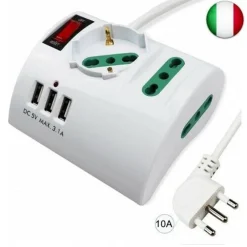MULTIPRESA ELETTRICA DA SCRIVANIA TAVOLO CON 3 PRESA 3 USB BIANCO SHUKO BIPASSO