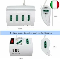 MULTIPRESA ELETTRICA DA SCRIVANIA TAVOLO CON 3 PRESA 3 USB BIANCO SHUKO BIPASSO