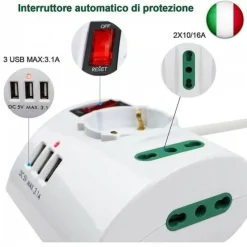 MULTIPRESA ELETTRICA DA SCRIVANIA TAVOLO CON 3 PRESA 3 USB BIANCO SHUKO BIPASSO