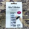 NAIL ART STICKERS FOGLIE NERO ARGENTO GLITTER 12 DECORAZIONI ADESIVA PEEL OFF