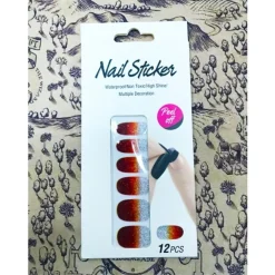NAIL ART STICKERS ROSSO ARGENTO GLITTER 12 DECORAZIONI ADESIVA PEEL OFF UNGHIE