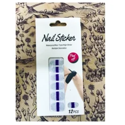 NAIL ART STICKERS VIOLA ARGENTO GLITTER 12 DECORAZIONI ADESIVA PEEL OFF UNGHIE