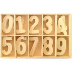NUMERI IN LEGNO 60 PEZZI DECOUPAGE LAVORETTI SCUOLA 3CM SPESSORE 1MM DECORAZIONI