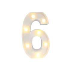 NUMERO 6 LUMINOSO CON LUCI LED A BATTERIA DECORAZIONI PER LA CASA DIM. 22 CM