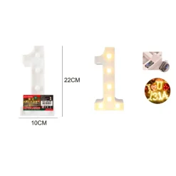 NUMERO 1 LUMINOSO CON LUCI LED A BATTERIA DECORAZIONI PER LA CASA DIM. 22 CM