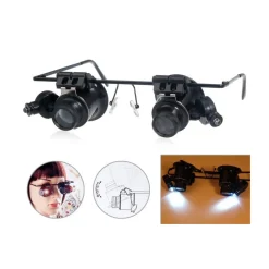 OCCHIALI LENTE INGRANDIMENTO 20 X DI PRECISIONE OCULARI 4 LENTI LUCI LED 9892A