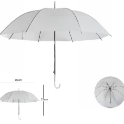 OMBRELLO BIANCO IN PVC PROTEGGE PIOGGIA SOLE PER BAMBINI BIMBI MANICO BIANCO