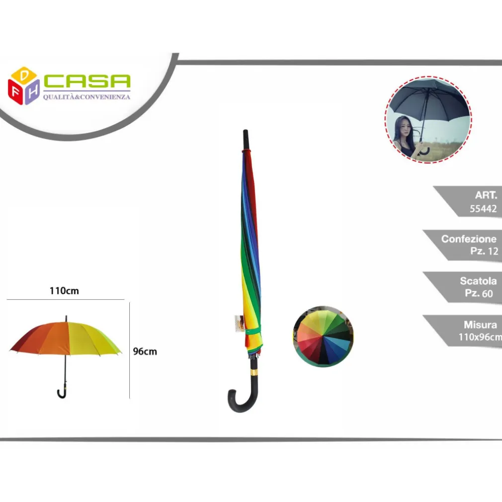 OMBRELLO GRANDE COLORE ARCOBALENO PROTEGGE PIOGGIA E SOLE ESTATE INVERNO