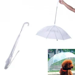 OMBRELLO PORTATILE TRASPARENTE CANE ANIMALI ANTIVENTO PIOGGIA GUINZAGLIO COLLARE