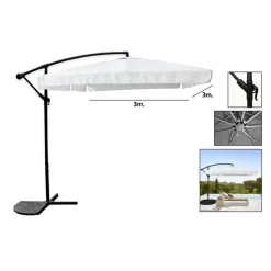 OMBRELLONE A BRACCIO LATERALE DA GIARDINO 3X3MT PROTEZIONE SOLE BIANCO CON BASE 223218