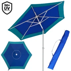 OMBRELLONE MARE SPIAGGIA GIARDINO ACCIAIO GRANDE 210CM TURCHESE BLU CON CUSTODIA