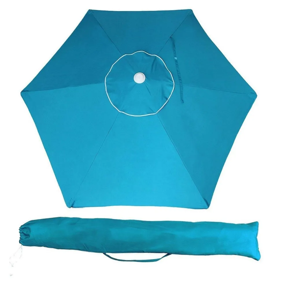 OMBRELLONE MARE SPIAGGIA GIARDINO ACCIAIO INOX GRANDE 210CM AZZURRO CON CUSTODIA