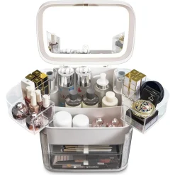 ORGANIZER BEAUTY CASE PORTA TRUCCO ACCESSORI GIOIELLI CON SPECCHIO LED CASSETTI