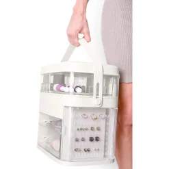 ORGANIZER BEAUTY CASE PORTA TRUCCO ACCESSORI GIOIELLI CON SPECCHIO LED CASSETTI