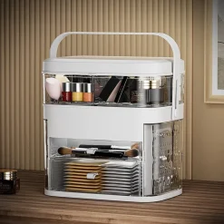 ORGANIZER BEAUTY CASE PORTA TRUCCO ACCESSORI GIOIELLI CON SPECCHIO LED CASSETTI