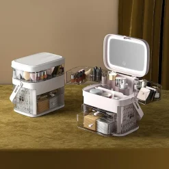 ORGANIZER BEAUTY CASE PORTA TRUCCO ACCESSORI GIOIELLI CON SPECCHIO LED CASSETTI