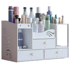 ORGANIZER COMPATTO MULTISTRATO CON SPECCHIO CASSETTI PER TRUCCO ACCESSORI GIOIELLI