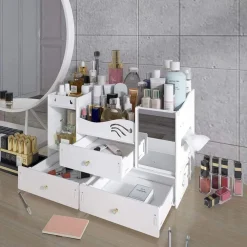 ORGANIZER COMPATTO MULTISTRATO CON SPECCHIO CASSETTI PER TRUCCO ACCESSORI GIOIELLI