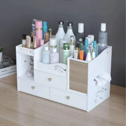 ORGANIZER COMPATTO MULTISTRATO CON SPECCHIO CASSETTI PER TRUCCO ACCESSORI GIOIELLI