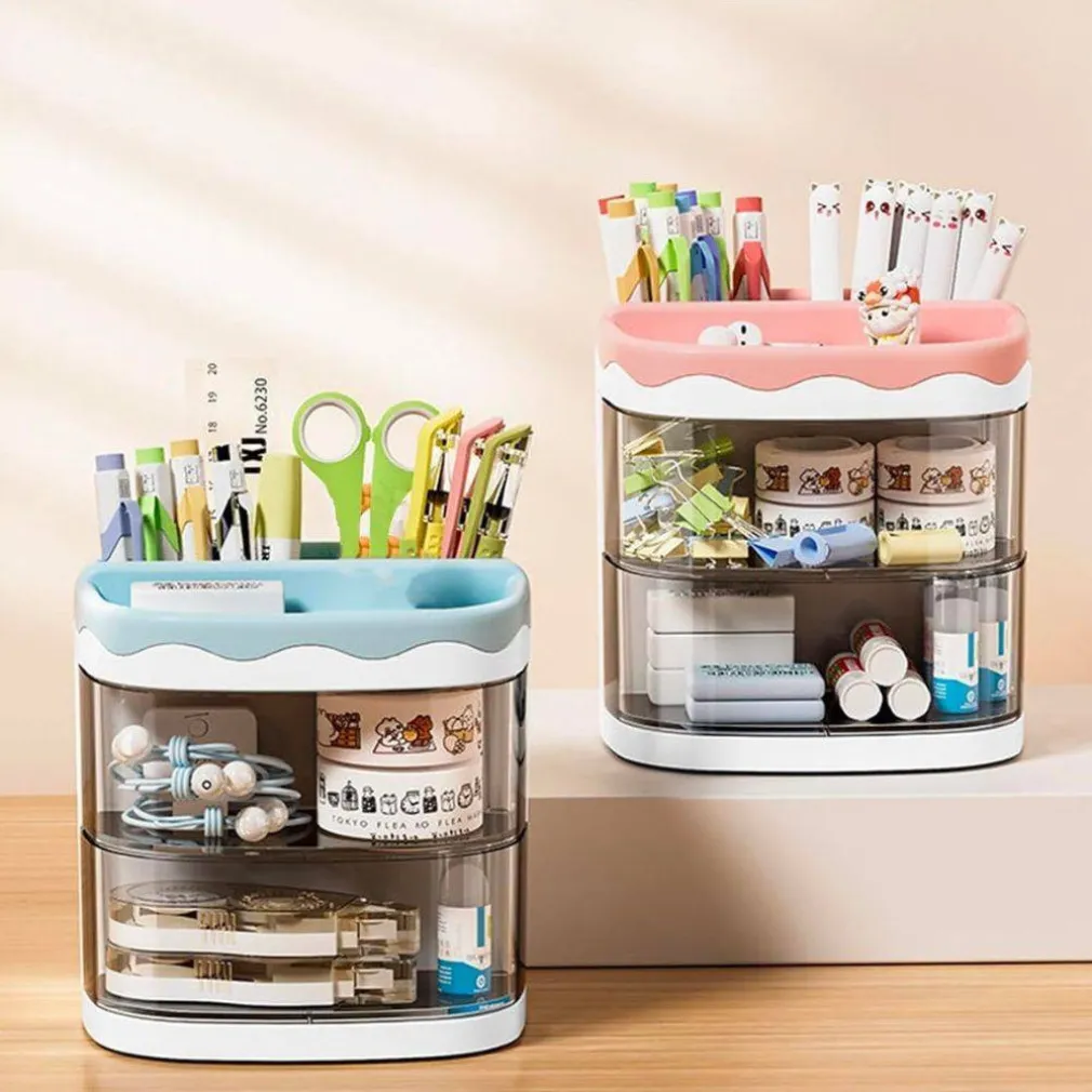 ORGANIZER GIALLO CON CASSETTI ORGANIZZATORE SCRIVANIA PENNE TRUCCO CANCELLERIA