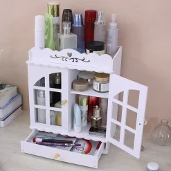 ORGANIZER PER COSMETICI PORTAOGGETTI TRUCCHI GIOIELLI CON CASSETTO IN LEGNO 30X16X35CM