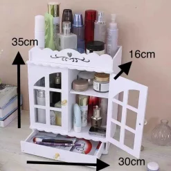 ORGANIZER PER COSMETICI PORTAOGGETTI TRUCCHI GIOIELLI CON CASSETTO IN LEGNO 30X16X35CM