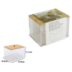 ORGANIZER PER COSMETICI TOELETTA A SCOMPARTI TRASPARENTE CON COPERCHIO IN LEGNO 10825