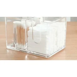 ORGANIZER PER COSMETICI TOELETTA A SCOMPARTI TRASPARENTE CON COPERCHIO IN LEGNO 10825