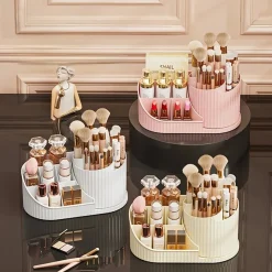 ORGANIZZATORE PER TRUCCO COSMETICI ROTANTE CON PORTAPENNELLI MULTISCOMPARTO COMPATTO