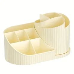 ORGANIZZATORE PER TRUCCO COSMETICI ROTANTE CON PORTAPENNELLI MULTISCOMPARTO COMPATTO