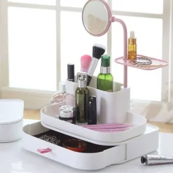 ORGANIZZATORE PORTA COSMETICI MAKE UP CON SPECCHIO ROTANTE ESPOSITORE ORGANIZER