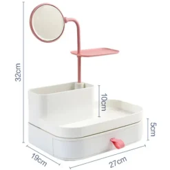 ORGANIZZATORE PORTA COSMETICI MAKE UP CON SPECCHIO ROTANTE ESPOSITORE ORGANIZER