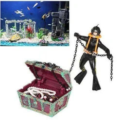 ORNAMENTO PER ACQUARIO DECORATIVO SUB CATENA TESORO DEI PIRATI PESCI ACQUA