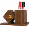 OROLOGIO A LED SVEGLIA DA TAVOLO IN LEGNO CON PORTAPENNE INCORPORATO