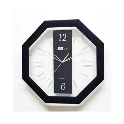 OROLOGIO ANALOGICO PARETE 28 CM QUADRANTE OTTAGONALE NERO TRASPARENTE PLASTICA