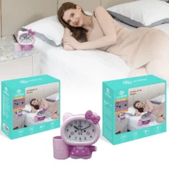 OROLOGIO ANALOGICO SVEGLIA A FORMA DI GATTINO DA TAVOLO CON PORTAPENNE TX-9126