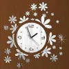 OROLOGIO DA PARETE MODERNO ADESIVO 3D CON FIORI ERBA A MURO EFFETTO SPECCHIO