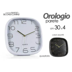 OROLOGIO DA PARETE QUADRATO SILENZIOSO 30X4CM IN PLASTICA VARI COLORI ASS 768194