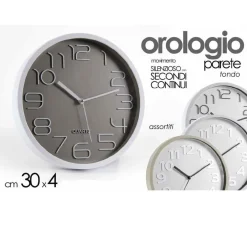 OROLOGIO DA PARETE TONDO 30X4 CM MOVIMENTO SILENZIOSO ELEGANTE ASSORTITI 684111
