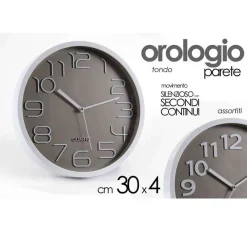 OROLOGIO DA PARETE TONDO 30X4 CM MOVIMENTO SILENZIOSO ELEGANTE ASSORTITI 684111