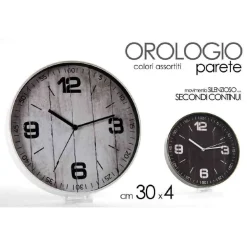 OROLOGIO DA PARETE TONDO MOVIMENTO SILENZIOSO 30X4CM PLASTICA VARI COLORI 738869