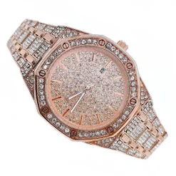 OROLOGIO DA POLSO ACCIAIO STRASS BRILLANTINI ANALOGICO CALENDARIO ELEGANTE ROSA