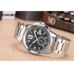 OROLOGIO DA POLSO ACCIAIO LONGBO UOMO SILVER NERO CLASSICO ELEGANTE WATERPROOF