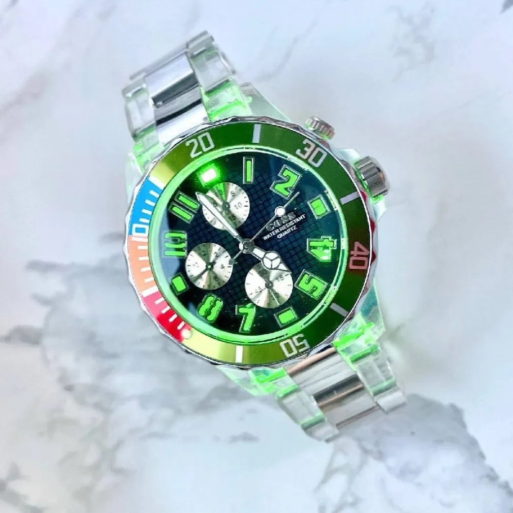 OROLOGIO DA POLSO COSS UOMO ANALOGICO QUARZO LUMINOSO SILVER VERDE QUADRANTE BLU