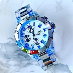 OROLOGIO DA POLSO COSS UOMO ANALOGICO AL QUARZO LUMINOSO SILVER QUADRANTE BIANCO